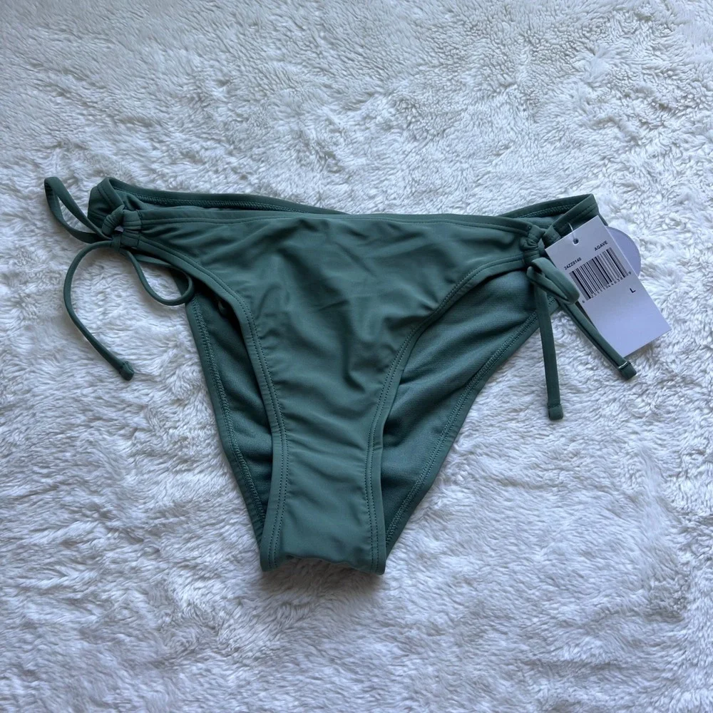 Hot Water Agave Green Side Tie Ruched Back Bikini Bottoms Large 24ZZ0140 New